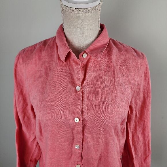 J Jill Love Linen Essential Long Sleeve Button Down Shirt Size Medium Petite - Picture 2 of 8
